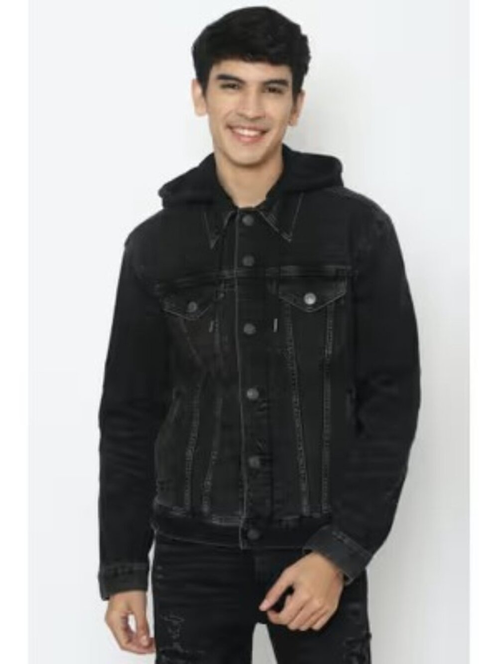 Abercrombie & Fitch Unise Classic Stonewashed Stretch Denim Hoodie Hybrid Jacket